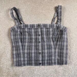 Hollister Crop Top Gray Plaid Adustable Straps Stretch Back Button Front Medium